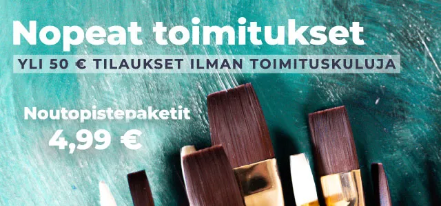 Novacraft taide- ja askarteluverkkokaupan toimitusehdot. Nopeat toimitukset, ilmainen toimitus yli 50 € tilauksiin ja noutopistepaketit 4,99 €.