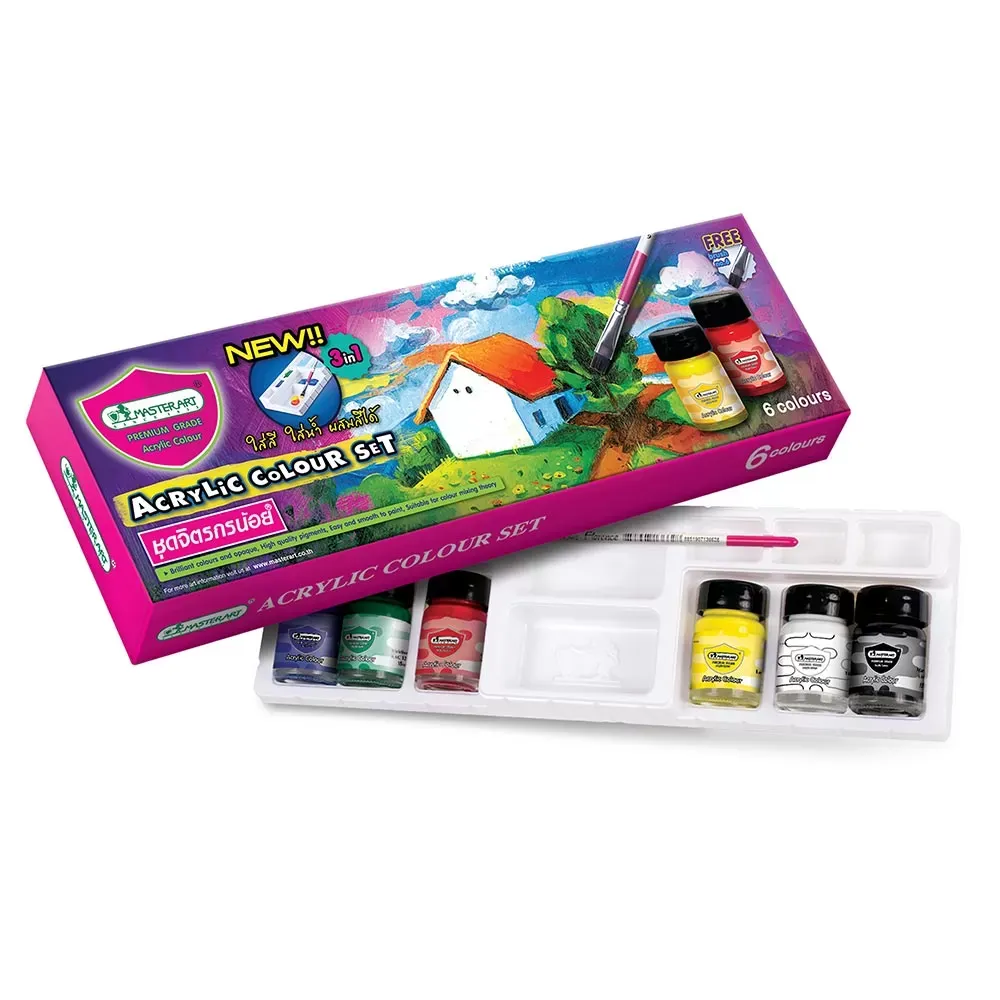 Akryylimaalisetti 6 x 15 ml + sivellin